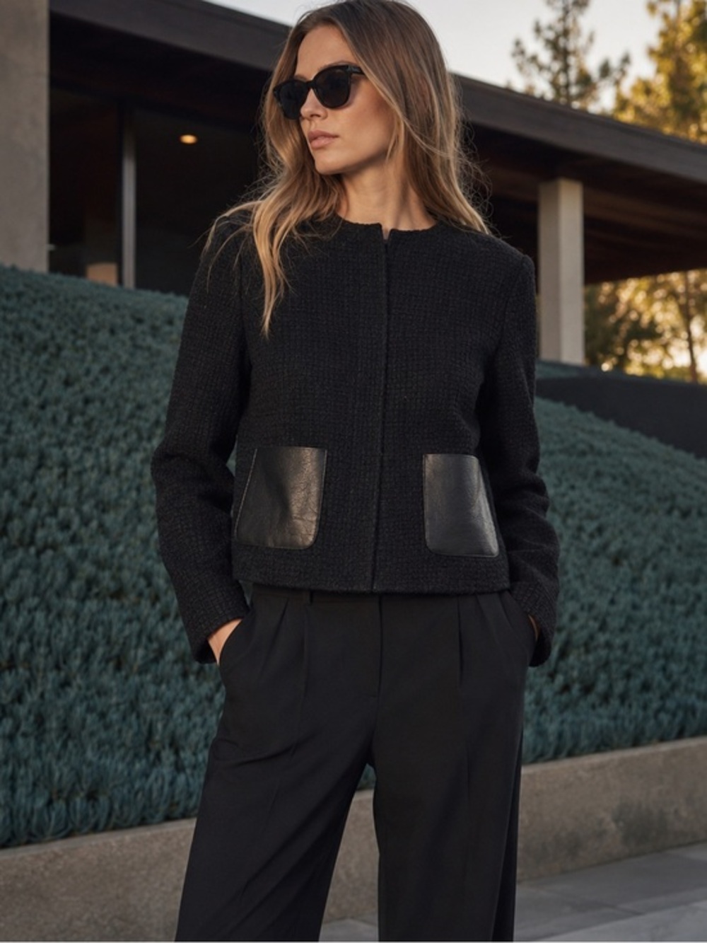 Vince black wool blend boxy zip jacket
